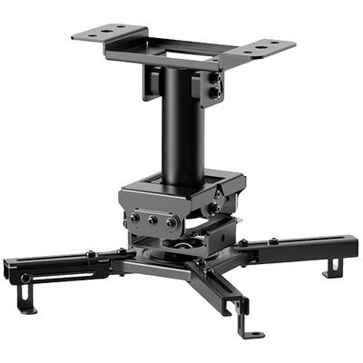 A height-adjustable ceiling projector mount made of metal with multiple joints and mounting options for various projectors.