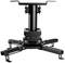 A black ceiling projector mount with adjustable arms that provide stability. Suitable for fixing a projector to the ceiling.