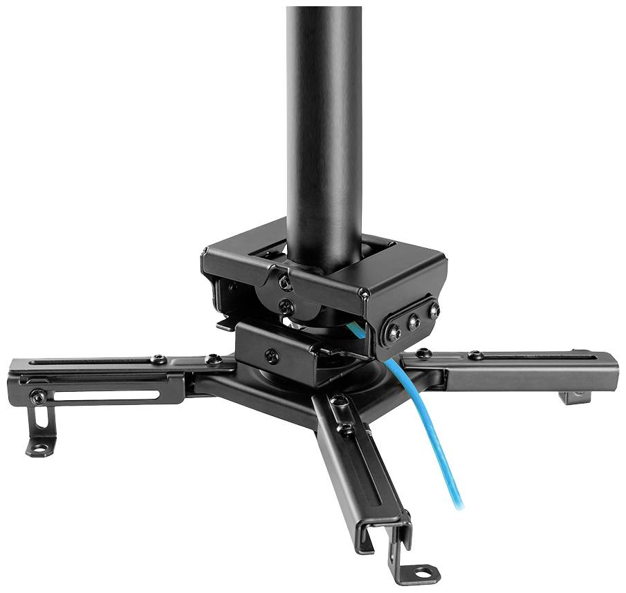 'Projector ceiling mount with adjustable arms and cable management function. Black, mounted on a metal rod.'