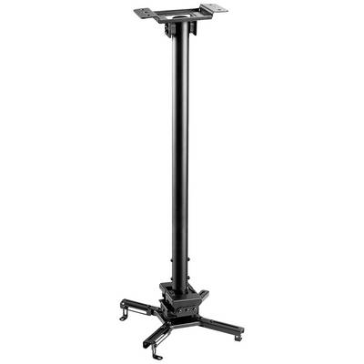 Black ceiling mount for projectors, with adjustable arms and a central rod for secure mounting to the ceiling.