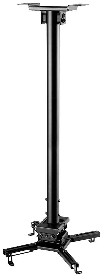 Black ceiling mount for projectors, height-adjustable, with four adjustable arms, suitable for various projector sizes.