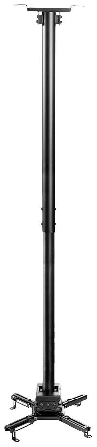 'Black ceiling mount for projector with adjustable telescopic arm, suitable for various models and room heights.'