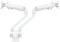 Two white metal monitor arms that are flexibly adjustable and designed for space-saving screen mounting.