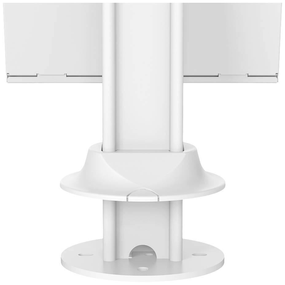 White mounting bracket to secure vertical displays. Suitable for offices or workspaces. Stability and height adjustment.