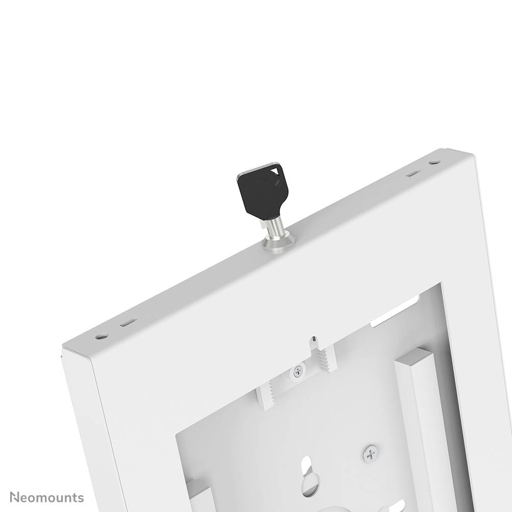 A white metal frame with a black, rotating handle at the top. The frame has multiple mounting options and screw holes.