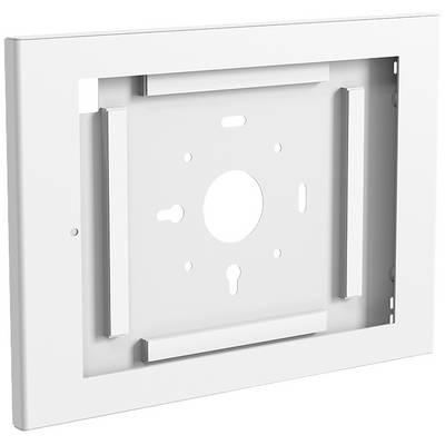 White rectangular bracket with symmetrical openings and mounting slots, suitable for wall-mounting devices.