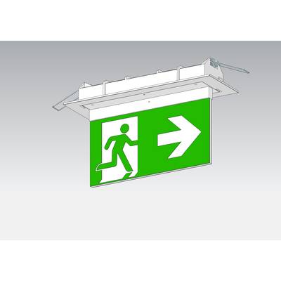 Green emergency exit sign with a pictogram of a person running to the right, indicating the way to the exit.