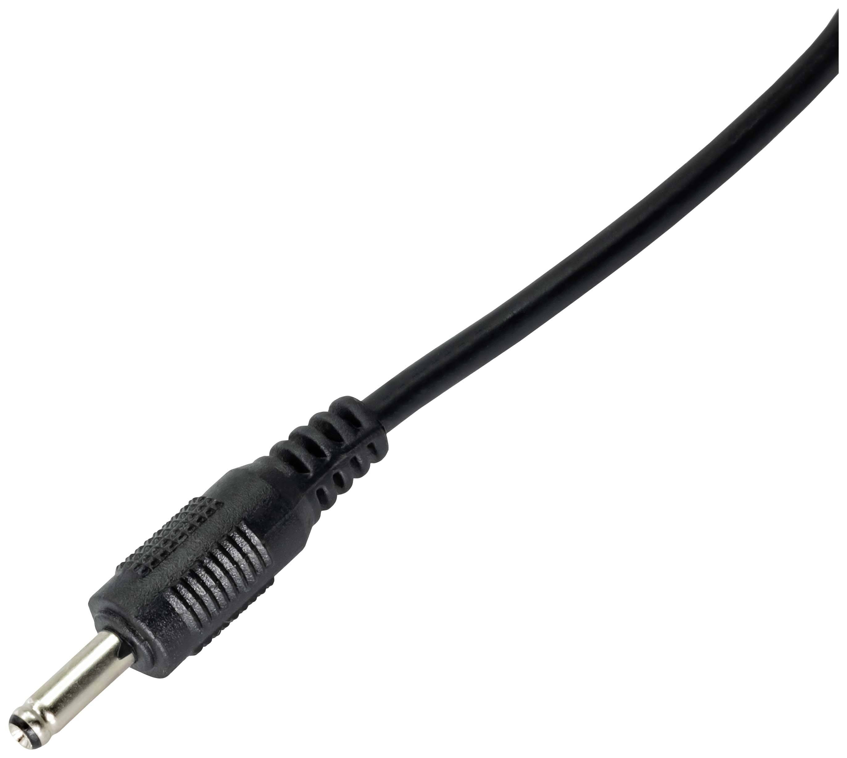 A black network adapter plug with a round metal head and plastic casing is attached to a cable.