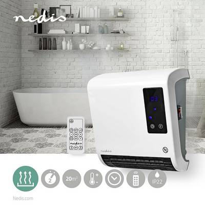 Modern heating with LED display in the bathroom, showing temperature. Includes remote control. Suitable for rooms up to 20 square metres.