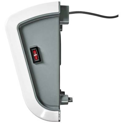 Electric device with a side switch, grey casing and mains cable, possibly a household appliance.