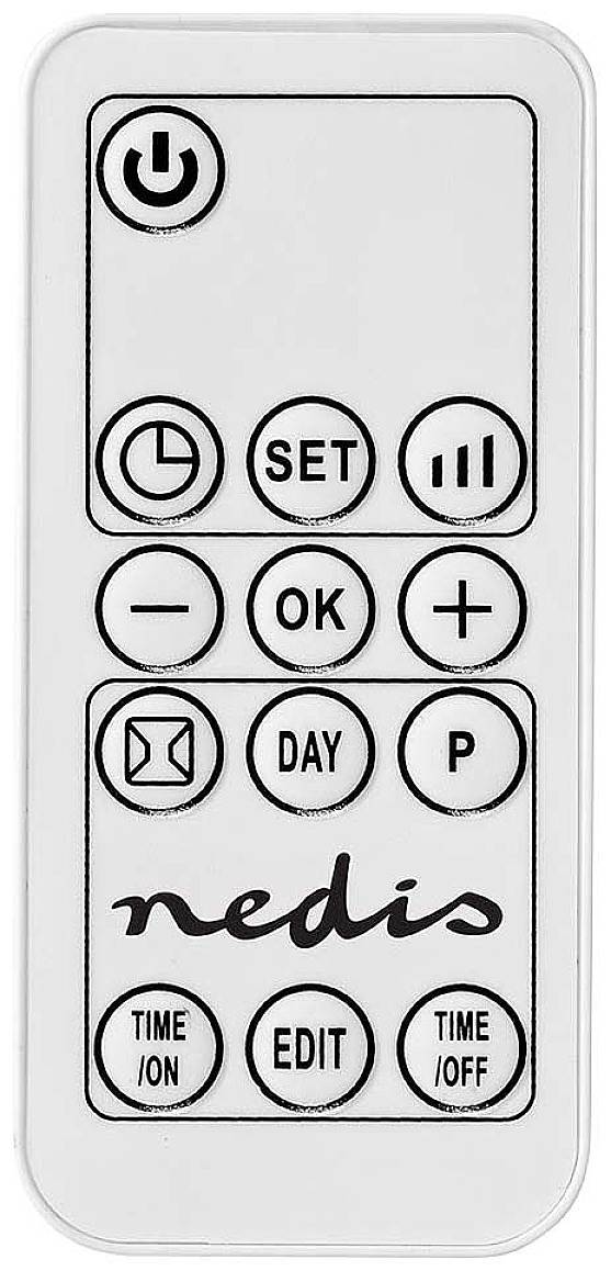 'Remote control with buttons for On/Off, Set, OK, Plus/Minus, Daily setting and Timer functions.'