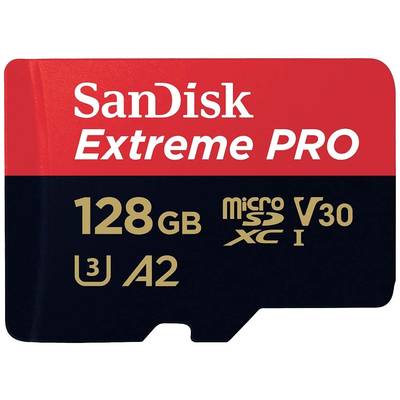 SanDisk Extreme PRO 128GB microSD Card with U3, A2, V30 Classification for Fast Data Transfer and Enhanced Storage Functions.