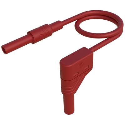 Red isolated cable with plug and socket, suitable for electrical connections in technical applications.