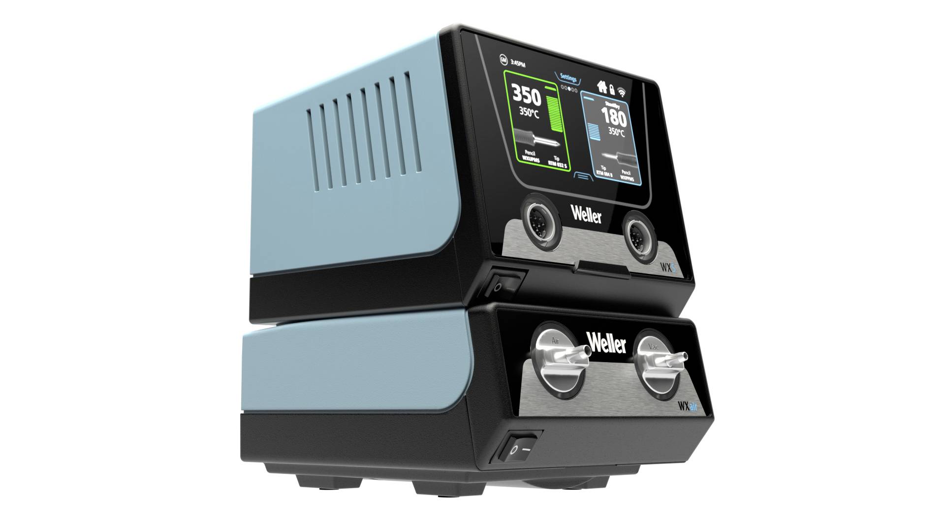 Two stacked electronic devices with digital temperature displays. The top one shows '350°C', the bottom one '180°C'.