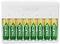Charger with eight yellow and green VARTA AA batteries in a row. Five green lights are illuminated at the top.