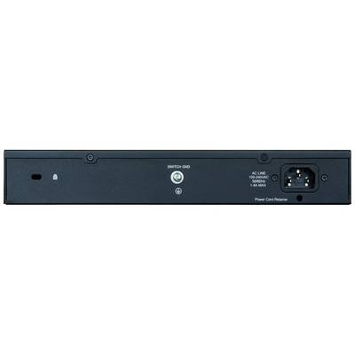 Back of an electronic device with the main power switch in the centre and a power connection on the right.