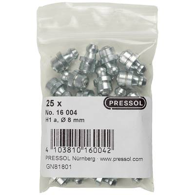 Plastic bag with 25 metal nipples, Product number 16 004, Ø 8 mm. Manufacturer code: GN81801, by PRESSOL, sold in Nuremberg.