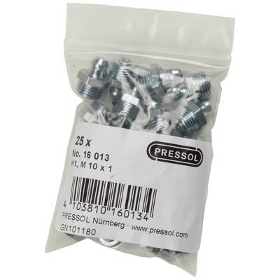 A bag containing 25 metal fittings, marked with 'H1, M 10 x 1'. Manufacturer details: PRESSOL, Nuremberg.