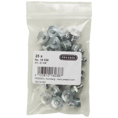 A bag containing 25 metal lock nuts, labelled with '25 x No. 16 038 H1, G 1/4"' and a barcode.
