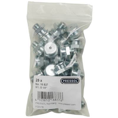 Plastic bag with 25 metal seals by 'PRESSOL', article number 16 837, size M1, G 1/8''. Barcode and manufacturer information visible.