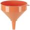 Orange plastic funnel, typical for use when transferring liquids.