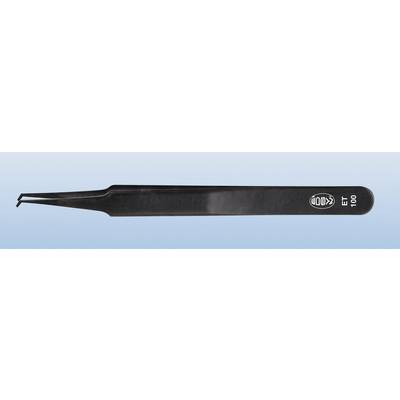 Black precision metal tweezers with straight tips, suitable for fine assembly work or grasping small objects.