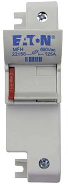 'EATON fuse holder, Model MFH, for 690V and 125A, suitable for 22x58 fuses, with red operating lever.'