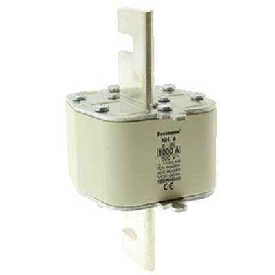 'NH Fuse 4' with 1000 A and 500 V, beige housing, metal contacts top and bottom, CE mark visible at the front.