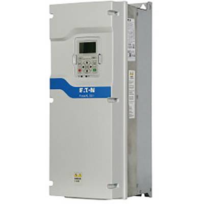 A grey, rectangular electrical device with a displayed screen and keypad. It reads 'Eaton PowerXL DE1'.