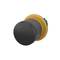 A large, black, round button with a yellow base, possibly for industrial applications or machine controls.