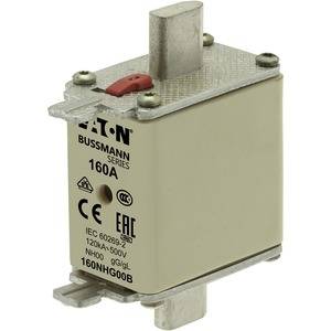 Industrial NH fuse from the Eaton Bussmann series, 160A, 500V, with CE and EAC marking.