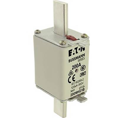 An NH fuse from the 'Eaton Bussmann Series' with a rated current of 200A, suitable for 500V, in accordance with IEC 60269-2.