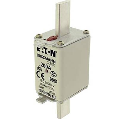 'Bussmann 200A Fuse by Eaton, IEC 60269-2 Standard, 120kA-500V, NH1, Model 200NHG1B, with CE and CCC Marking.'