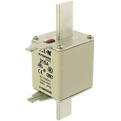 A cylindrical NH fuse insert of 315A, Eaton brand, suitable for electrical protection systems, has metal contact tags.