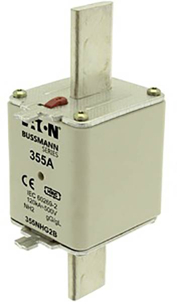 Fuse rated at 355A, Eaton Bussmann Series, Type 3. High voltage rating of 690V, suitable for industrial applications.