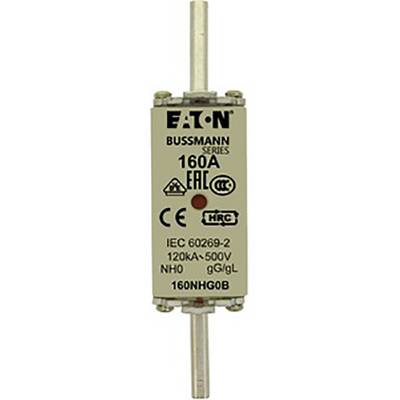 A BS (British Standard) fuse unit by Eaton, Bussmann model, with a rated current of 160A and a voltage of 500V.