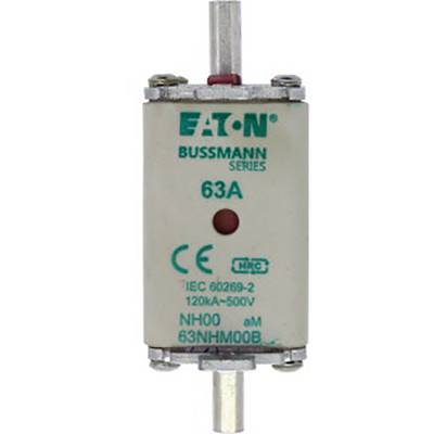 'Eaton Bussmann NH00 series fuse with 63A current rating, suitable for IEC 60269-2, voltage of 120kA-500V.'