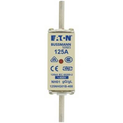 'Bussmann fuse, 125 Amperes, with CE and HRC marking. Suitable for 400 volts, NH01 gG/gL type.'