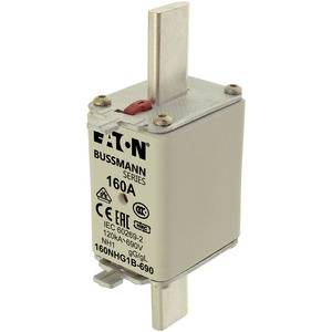 Bussmann series fuse rated at 160A, suitable for IEC 60269-2. Rectangular shape with metal contacts at the top and bottom.