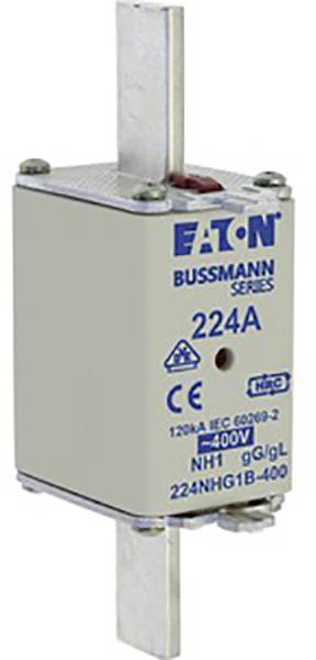 'NH fuse 224A by Eaton, Bussmann series, 400V, IEC 60269-2, with CE and RoHS marking.'