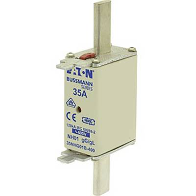 Eaton Bussmann fuse with '35A' marking. Includes product information and CE mark.