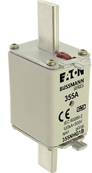 Bussmann fuse by Eaton, type 355NHG1B, 355A, NH1, 120kA/500V. Standard: IEC 60269-2.
