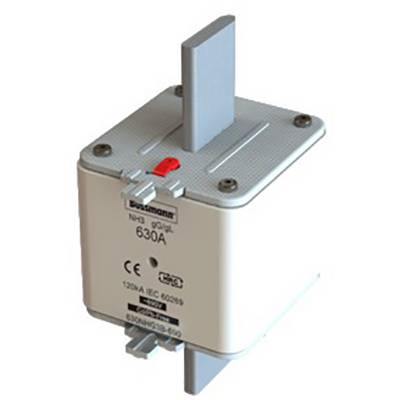 NH Fuse, Bussmann type, 630 A, with visible red trip indication, suitable for electrical protection in industrial applications.