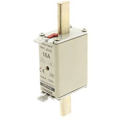 An NH fuse 16A, 500V, for electrical protection. Rectangular in shape with two metallic terminals at the top and bottom.