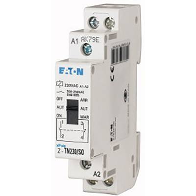 A white electronic module by Eaton for 230V AC with switch positions 'AUTO', 'ON', 'MAR', 'OFF'.