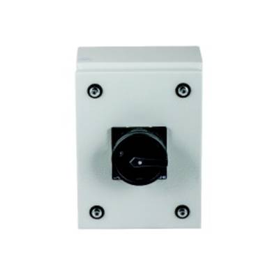 White box with a rotary switch in the centre, surrounded by four visible screws.