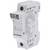 A white fuse holder by Eaton with technical specifications on the front. Primary function: inserting and protecting fuses.