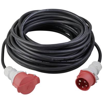 'Black extension lead with red and white sockets, suitable for electrical appliances and power distribution.'