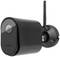 A black security camera with an antenna, used for surveillance. It is mounted on a wall bracket.