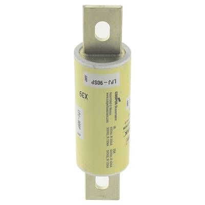 A cylindrical electrical fuse in a yellow casing with metal terminals at both ends.